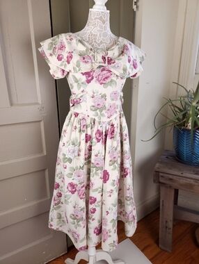 Dawn Joy Vintage English Garden Floral Print Cotton Tea Dress Women's XS